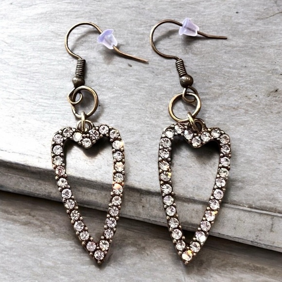 Bronze Heart-Shaped Rhinestone Earrings Boho - Picture 15 of 17
